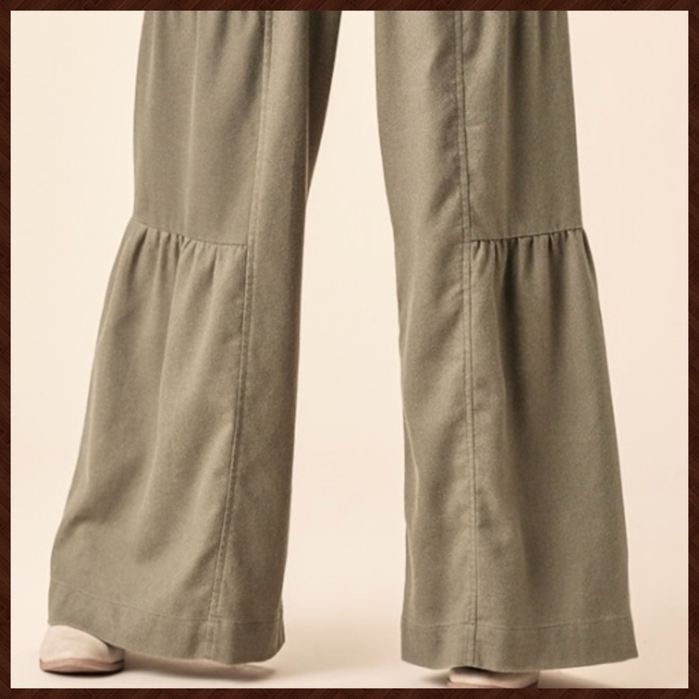 UMGEE Side Tiered Wide Flared Leg Pants Elasticized Waist, Drawstring & Pockets - Picture 6 of 16